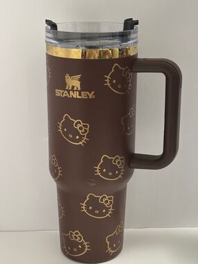 Stanley Brown Travel Tumbler with Gold Hello Kitty Accents 40oz EUC